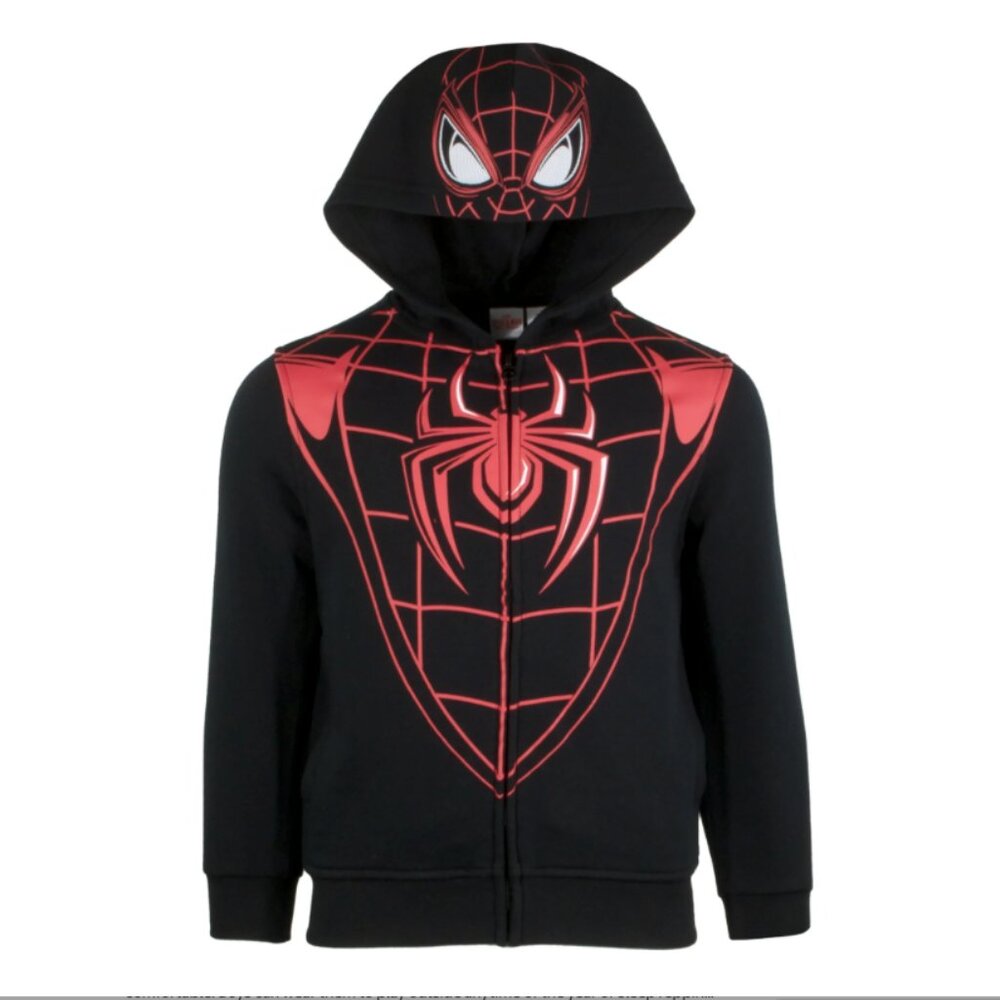 Marvel SPIDER-MAN Boys Zip Hoodie Sweatshirt Costume Size 14-16 Black